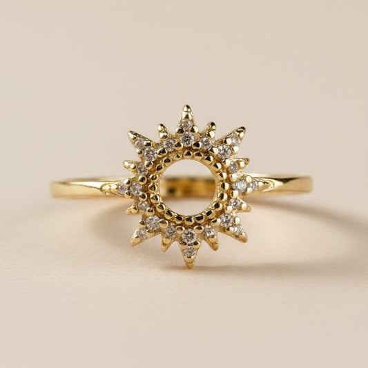 ✨ 18k Gold Filled Round Spike CZ Ring — One Brilliant Stone. A Crown of Gold Points. The Finger Transformed.