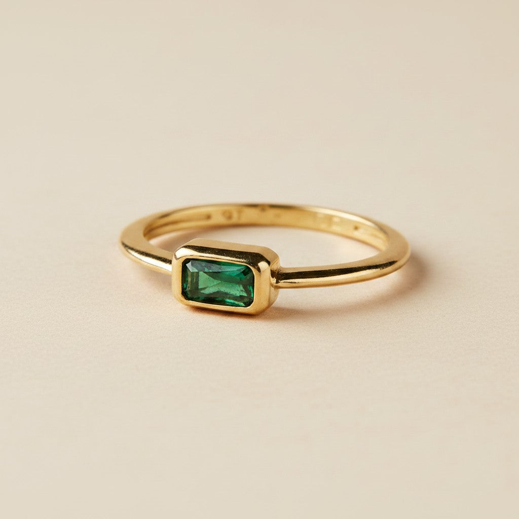 ✨ 18k Gold Filled Colored Rectangle CZ Solitaire Ring — One Stone. One Color. Quietly Commanding.