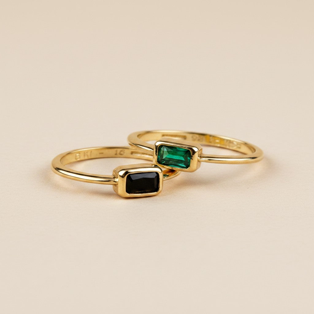 ✨ 18k Gold Filled Colored Rectangle CZ Solitaire Ring — One Stone. One Color. Quietly Commanding.