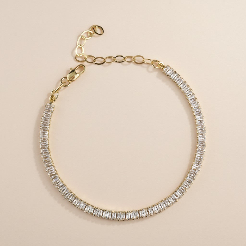Tennis Bracelet for Women | Baguette Cut CZ Crystal Bracelet | Adjustable 6.5" Chain
