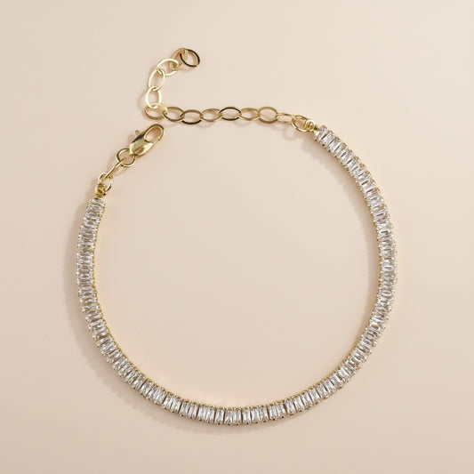 Tennis Bracelet for Women | Baguette Cut CZ Crystal Bracelet | Adjustable 6.5" Chain