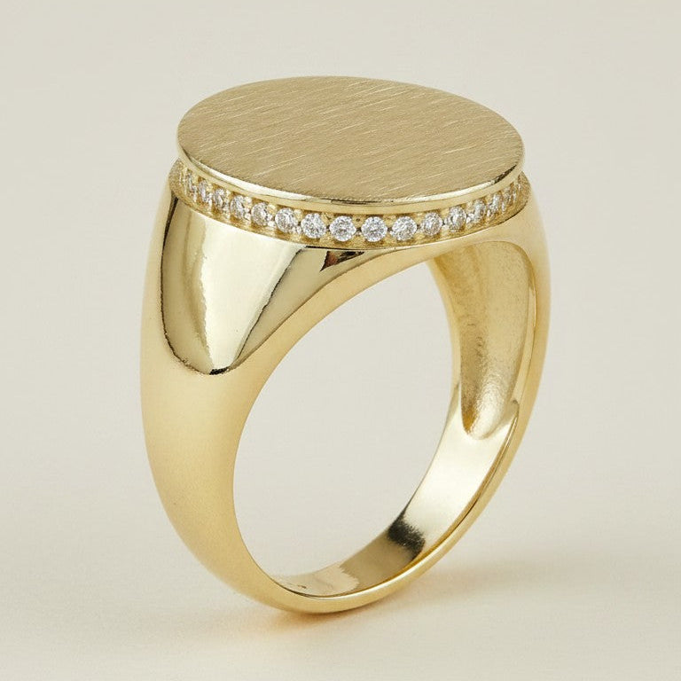 ✨ 18k Gold Filled Brushed Dome Ring with CZ Edge — Matte Center. Sparkling Rim. The Ring That Does Both.