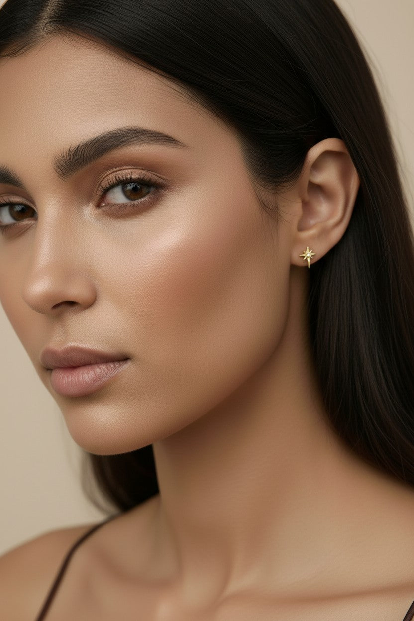 18K Gold Filled Starburst Stud Earrings - Celestial Star Earrings for Women