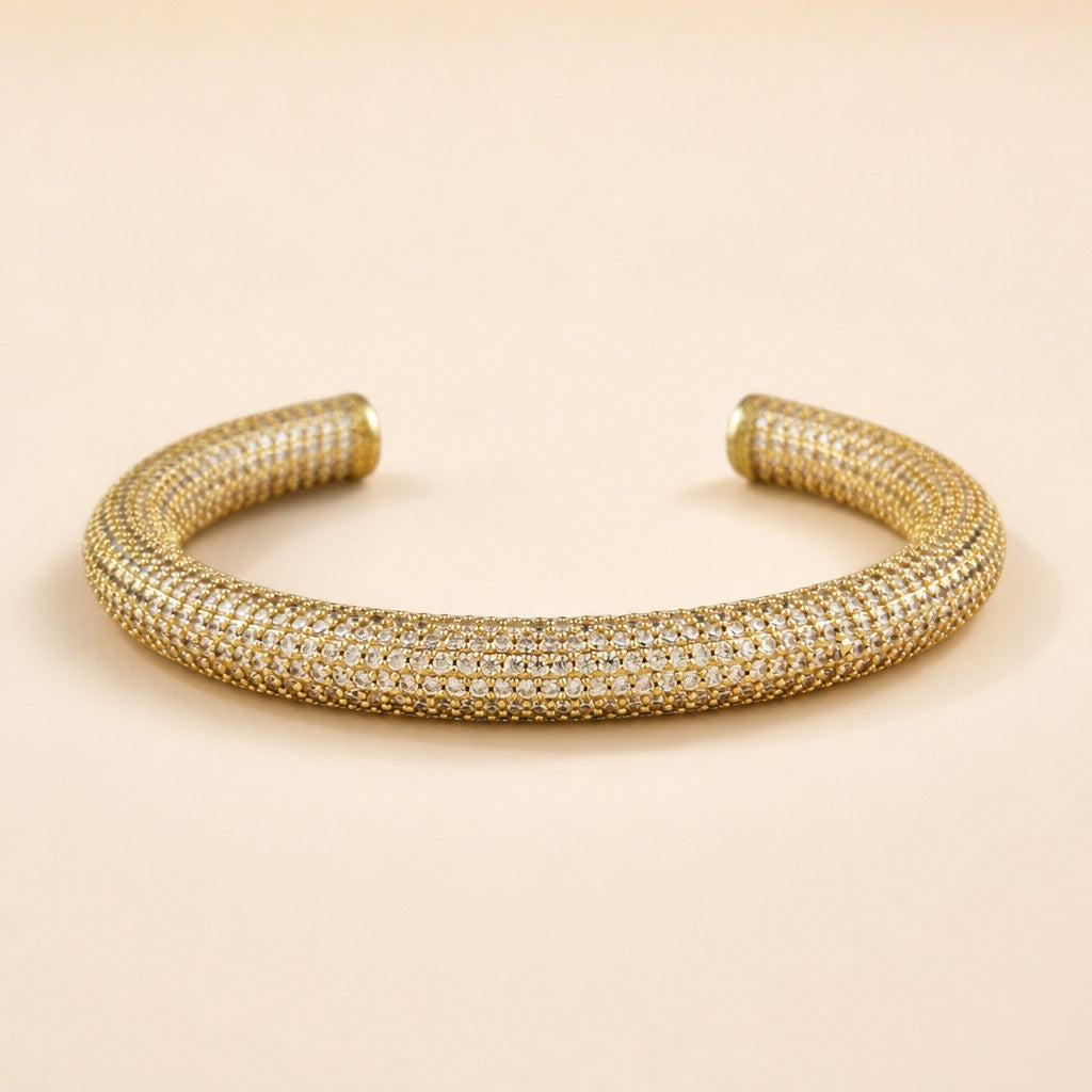 18k Gold Filled Chunky Iced Arm Cuff Bracelet | Diamond-Like Opulence