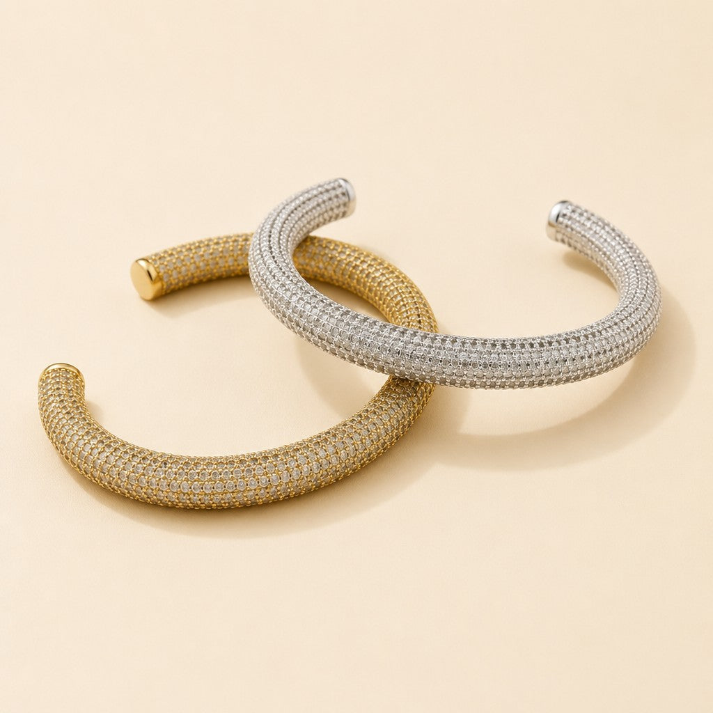 18k Gold Filled Chunky Iced Arm Cuff Bracelet | Diamond-Like Opulence