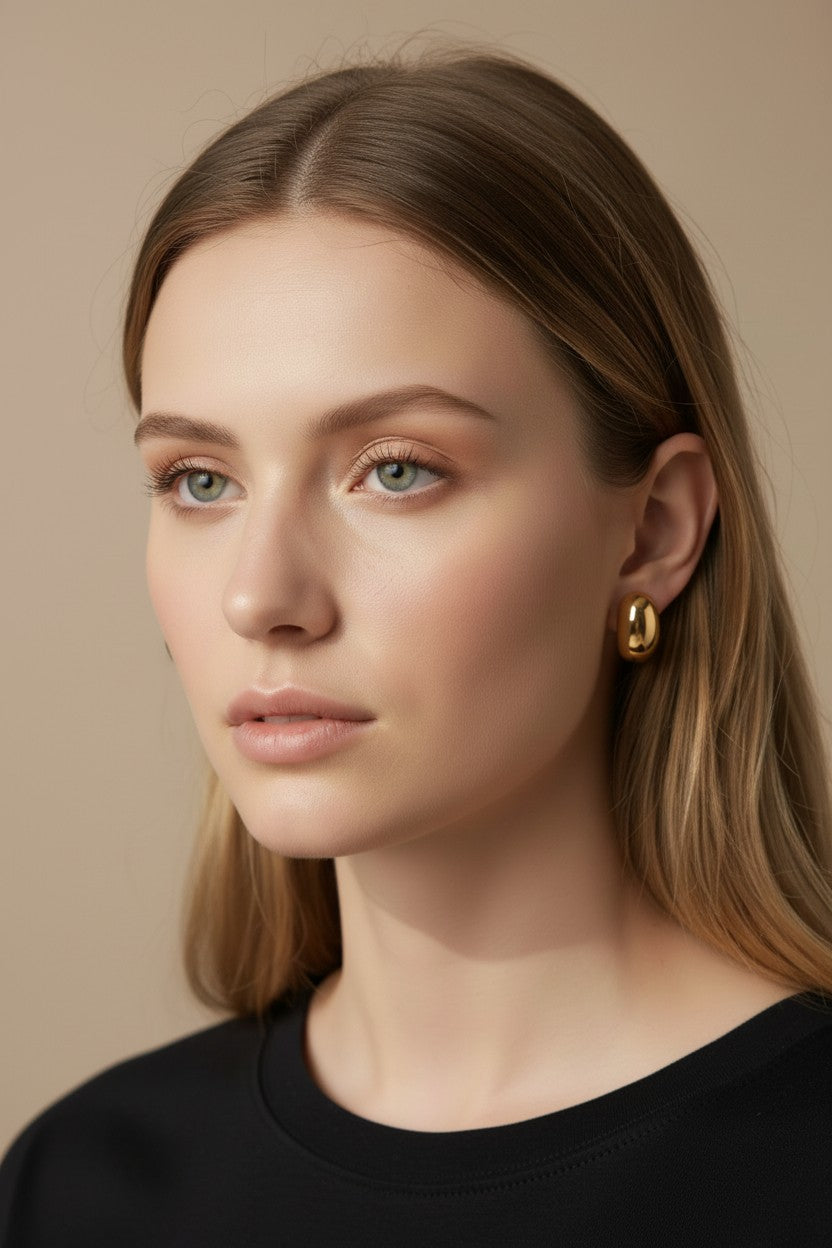 Dome Earrings for Women - Medium Size Statement Hoops | Hypoallergenic Daily Wear Jewelry