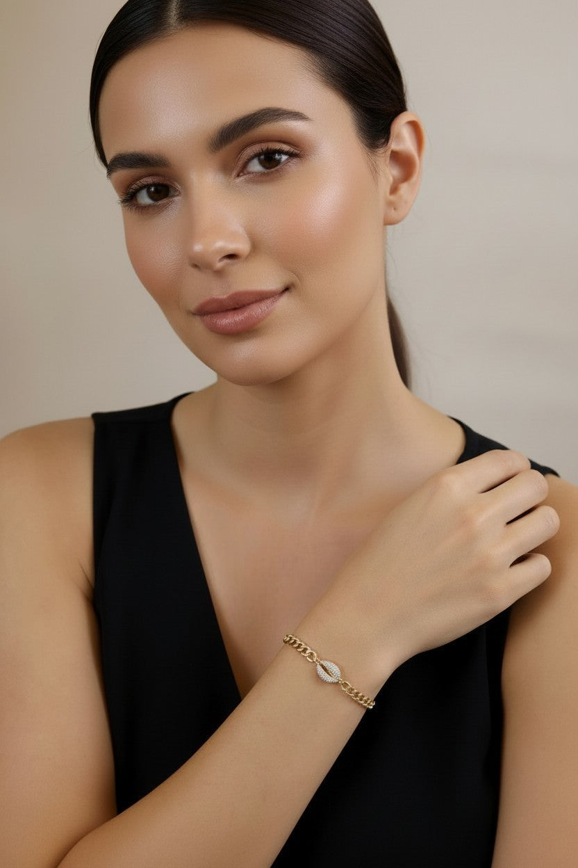 Cowrie Shell Bracelet - Beach Jewelry with CZ Stones