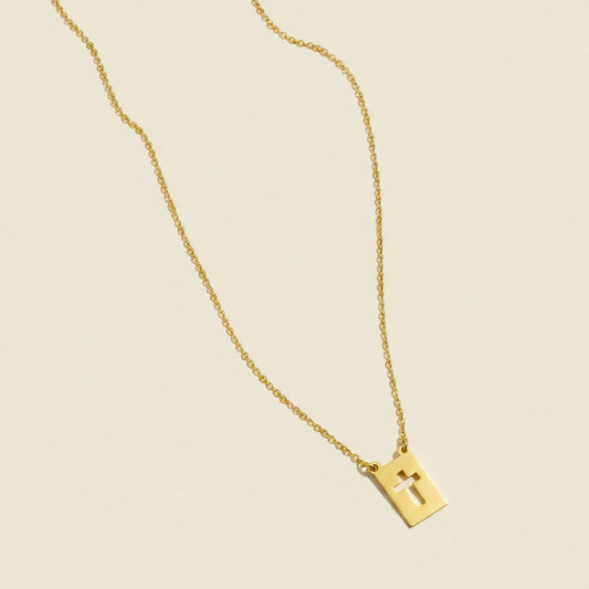 18k Gold Filled Cross Plate Necklace | Faith Meets Modern Elegance