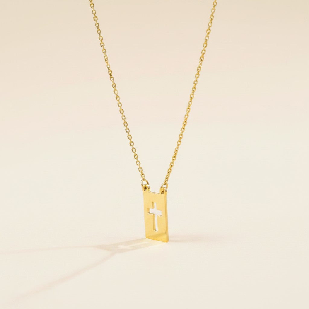 18k Gold Filled Cross Plate Necklace | Faith Meets Modern Elegance
