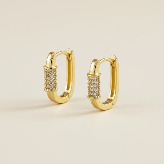 18k Gold Filled Carabiner CZ Hoop Earrings | Edgy Contemporary Sparkle