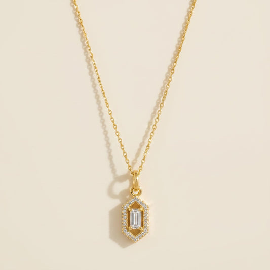 ✨ 18k Gold Filled Baguette CZ Pendant Necklace — One Stone. Two Personalities. The Neckline Transformed