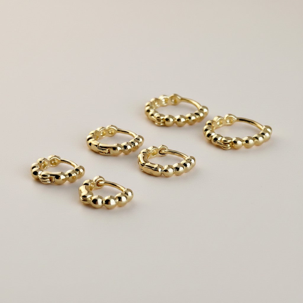 18k Gold Filled Beaded Clicker Hoops | Delicate Everyday Texture