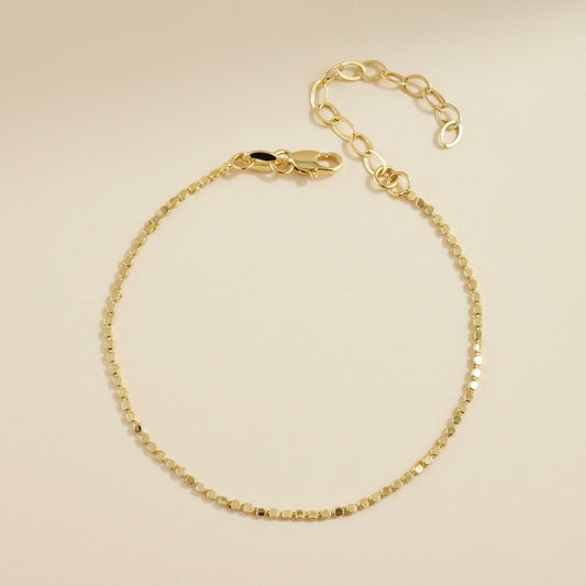 18k Gold Filled Mini Flat Dots Chain Bracelet | Dainty Everyday Texture