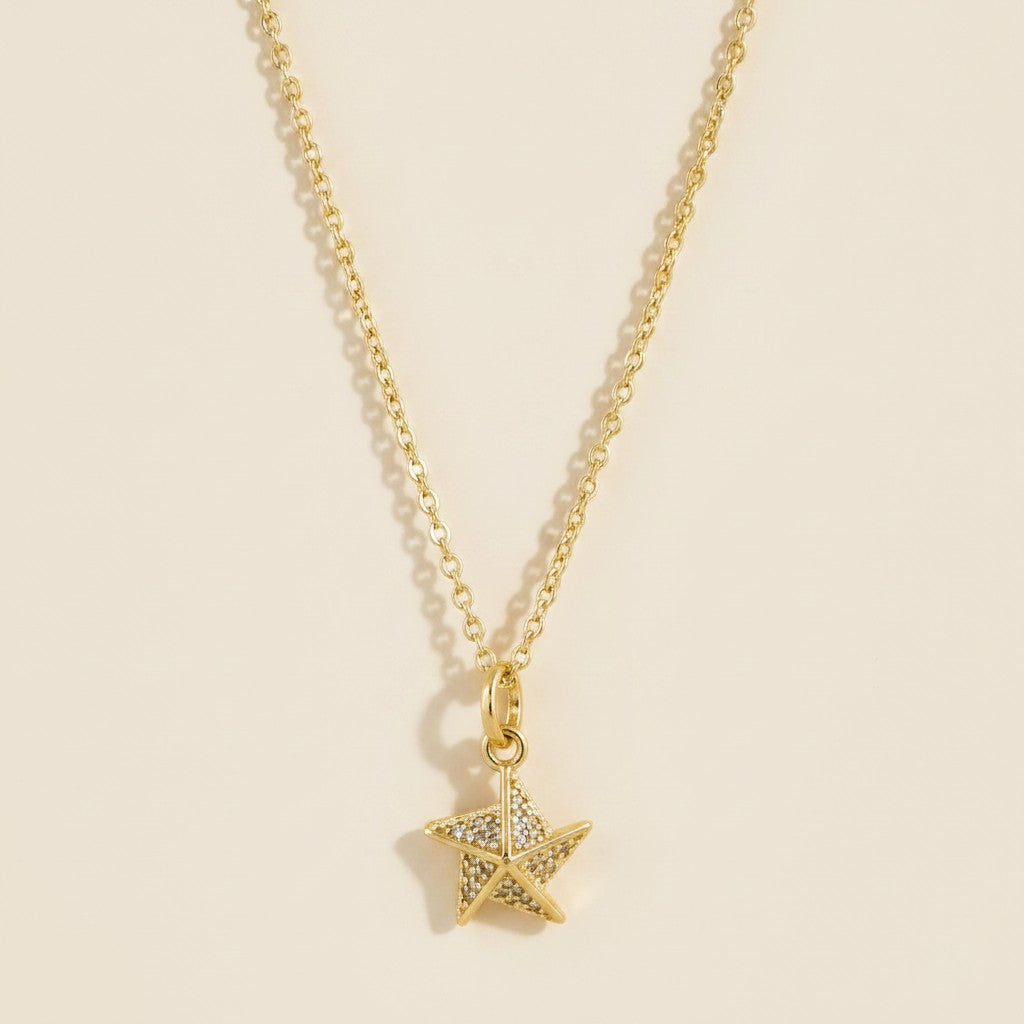 18k Gold Filled Stella a Mulinello CZ Necklace | Italian-Inspired Celestial Elegance