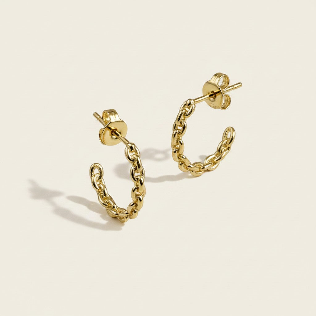 18k Gold Filled Crafted Chain C-Hoop Earrings