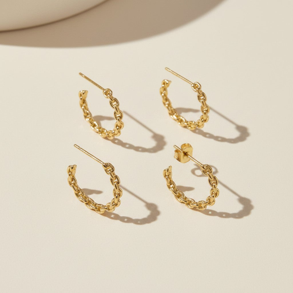 18k Gold Filled Crafted Chain C-Hoop Earrings