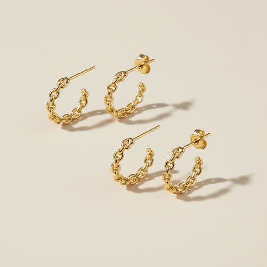18k Gold Filled Crafted Chain C-Hoop Earrings