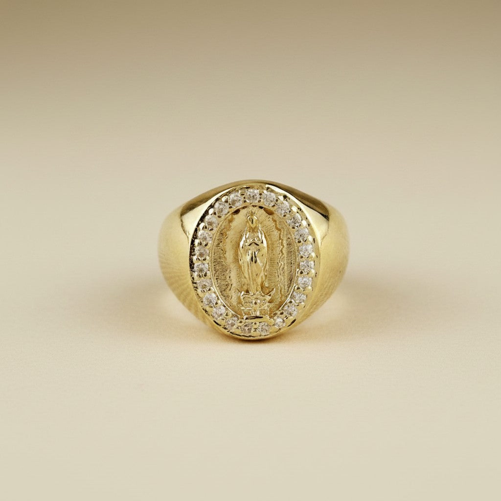 🙏 18k Gold Filled Our Lady of Guadalupe CZ Signet Ring — La Virgencita. On the Finger. Always.
