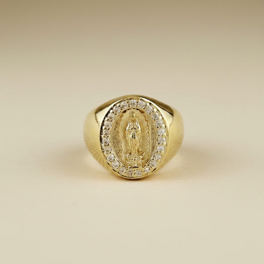🙏 18k Gold Filled Our Lady of Guadalupe CZ Signet Ring — La Virgencita. On the Finger. Always.