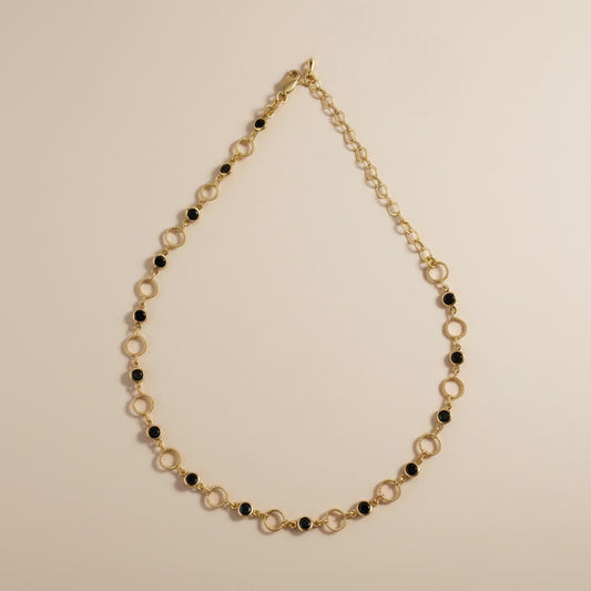18k Gold Filled Black Bezel CZ & Circles Choker Necklace