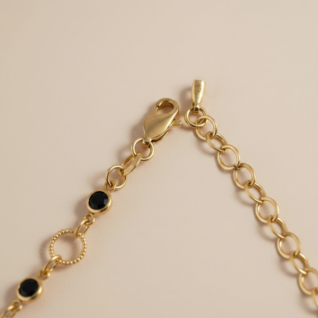 18k Gold Filled Black Bezel CZ & Circles Choker Necklace