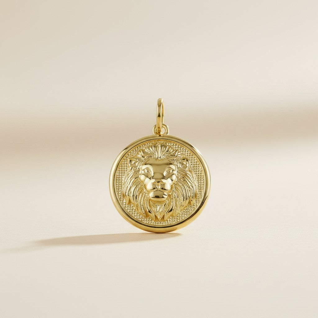 🦁 18k Gold Filled Embossed Lion Medallion Charm — The King, in Relief, in Gold. Worn Close.