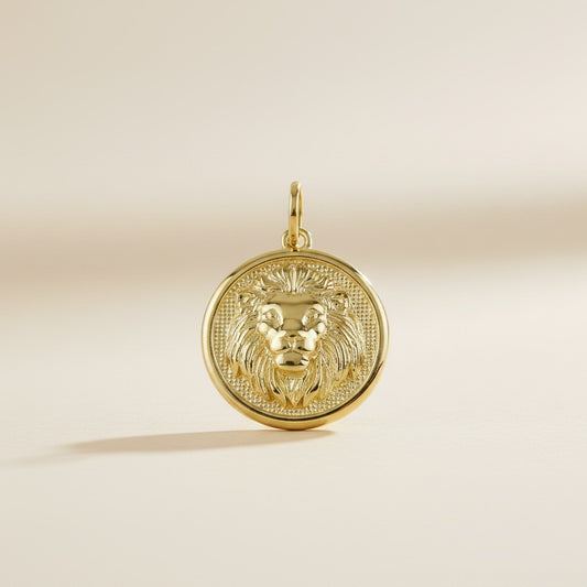 🦁 18k Gold Filled Embossed Lion Medallion Charm — The King, in Relief, in Gold. Worn Close.