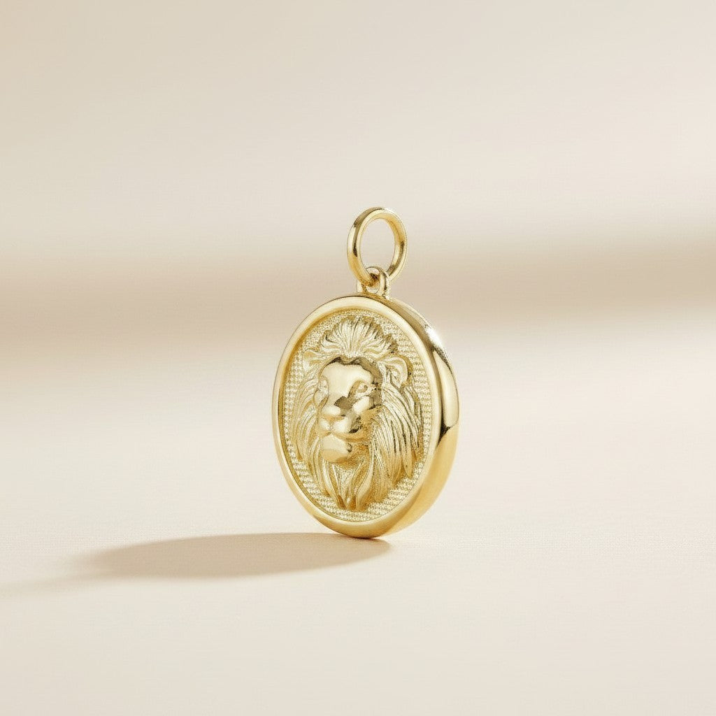 🦁 18k Gold Filled Embossed Lion Medallion Charm — The King, in Relief, in Gold. Worn Close.