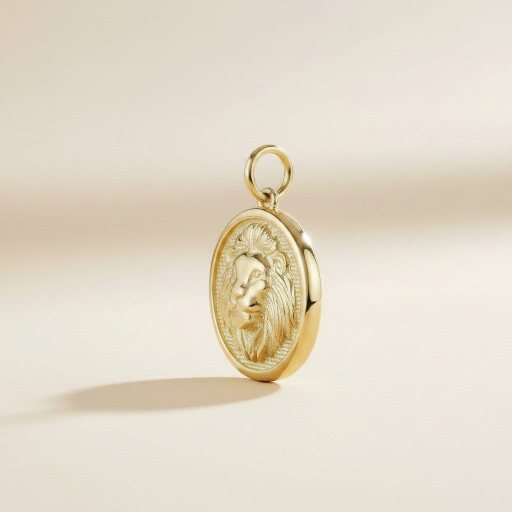 🦁 18k Gold Filled Embossed Lion Medallion Charm — The King, in Relief, in Gold. Worn Close.