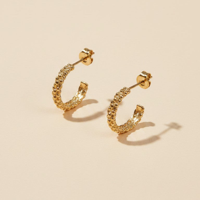 18k Gold Filled Cluster Beads Semi Hoop Earrings