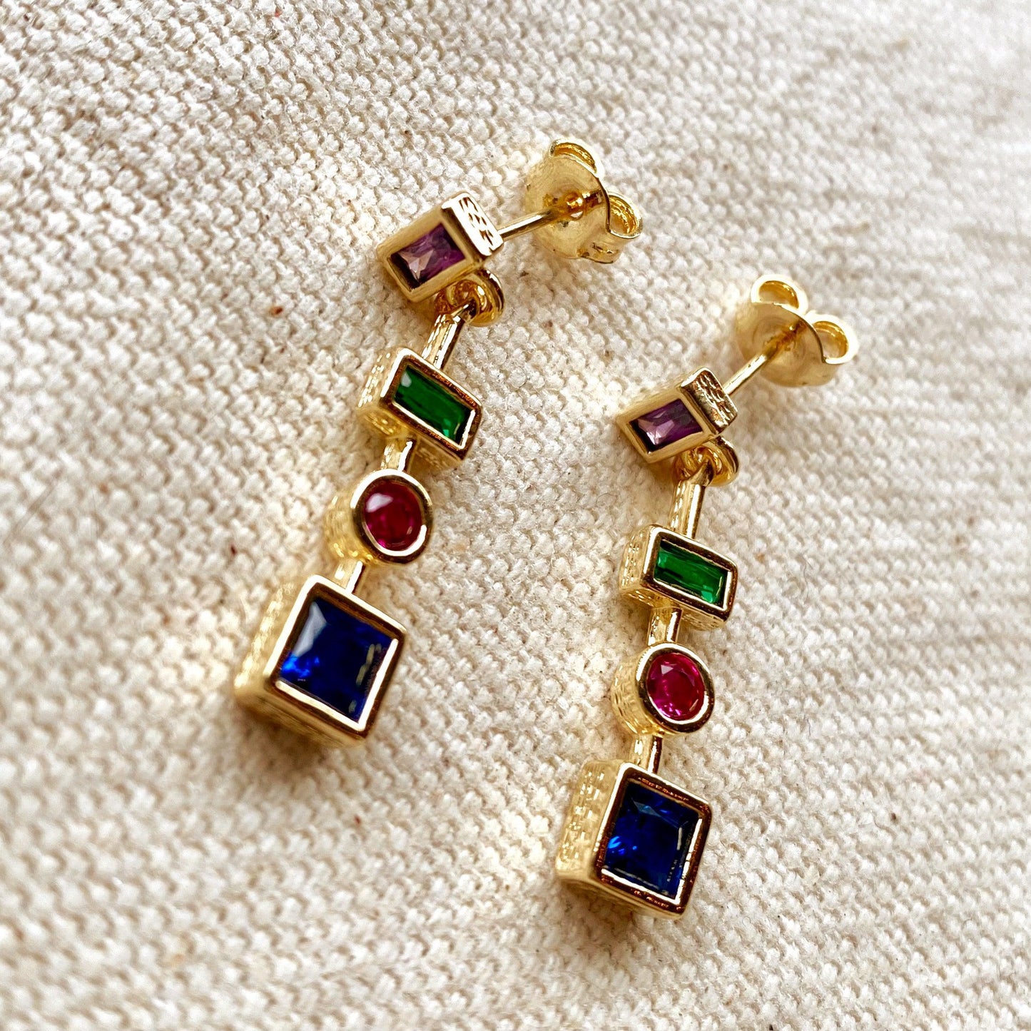 GoldFi 18k Gold Filled Colorful Dangling Shapes Earring