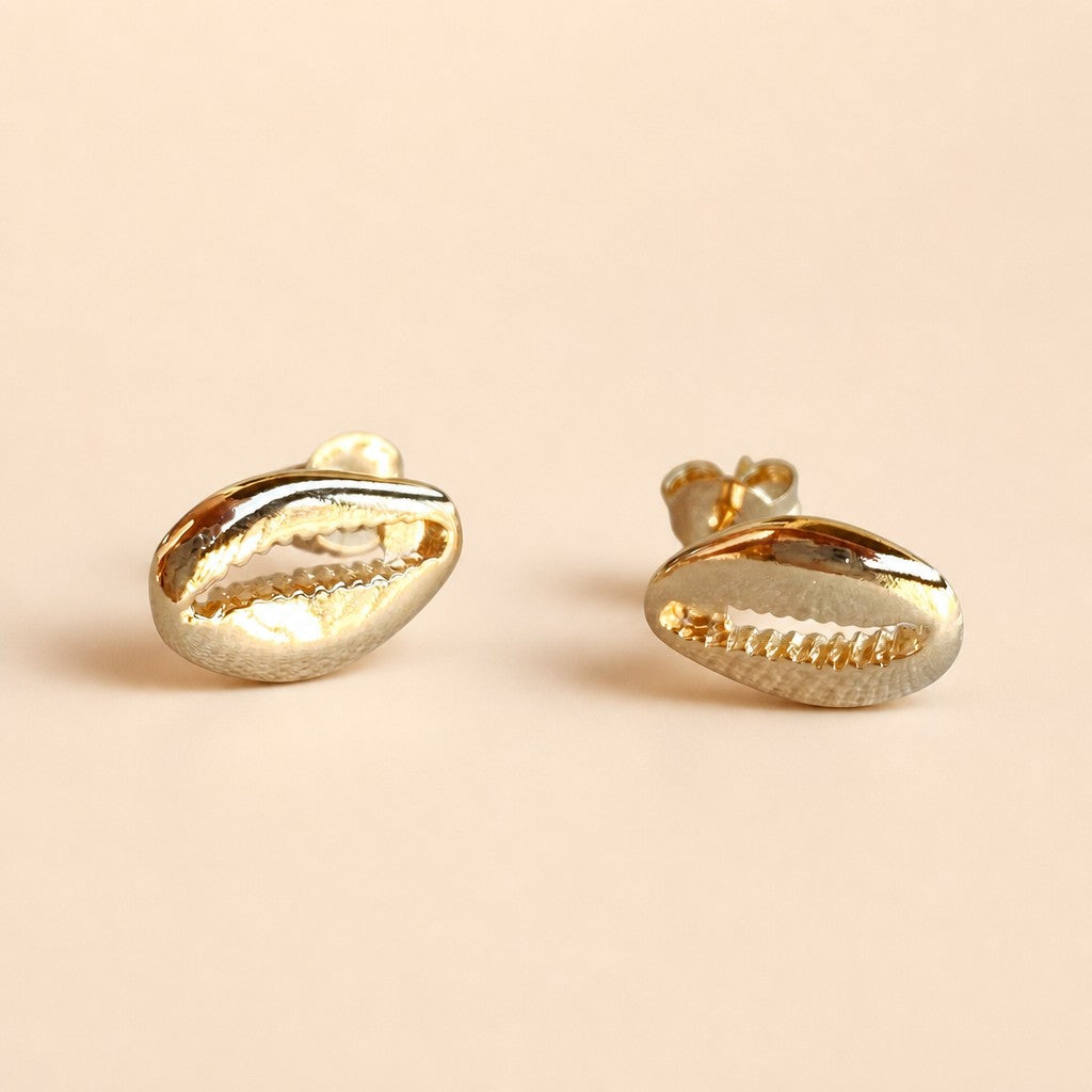 18k Gold Filled Cowrie Shell Stud Earrings | Symbol of Womanhood & Heritage