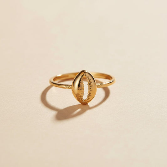 🐚 18k Gold Filled Cowrie Shell Ring — Prosperity. Destiny. Worn at the Finger in Warm Gold.