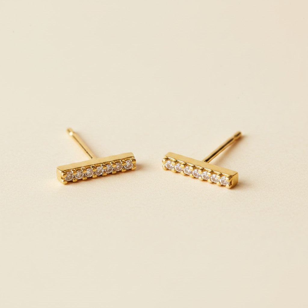 ✨ 18k Gold Filled CZ Bar Stud Earrings — The Line. The Sparkle. The Daily Essential.