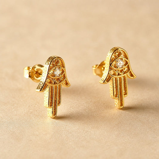 18k Gold Filled Hamsa Stud Earrings | Hollow CZ Design