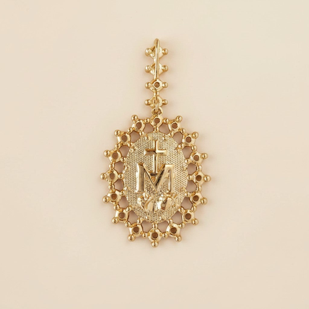 18k Gold Filled Double Sided Lady Mother of Grace Pendant