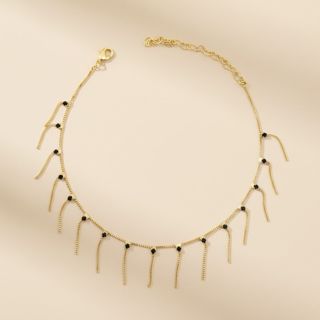 18k Gold Filled Fringed Box Chain Anklet | Colorful Micro Zirconia Detail