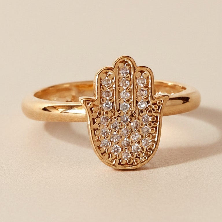 🤲 18k Gold Filled Hamsa Ring — Protection at the Finger. Pavé CZ. Always.