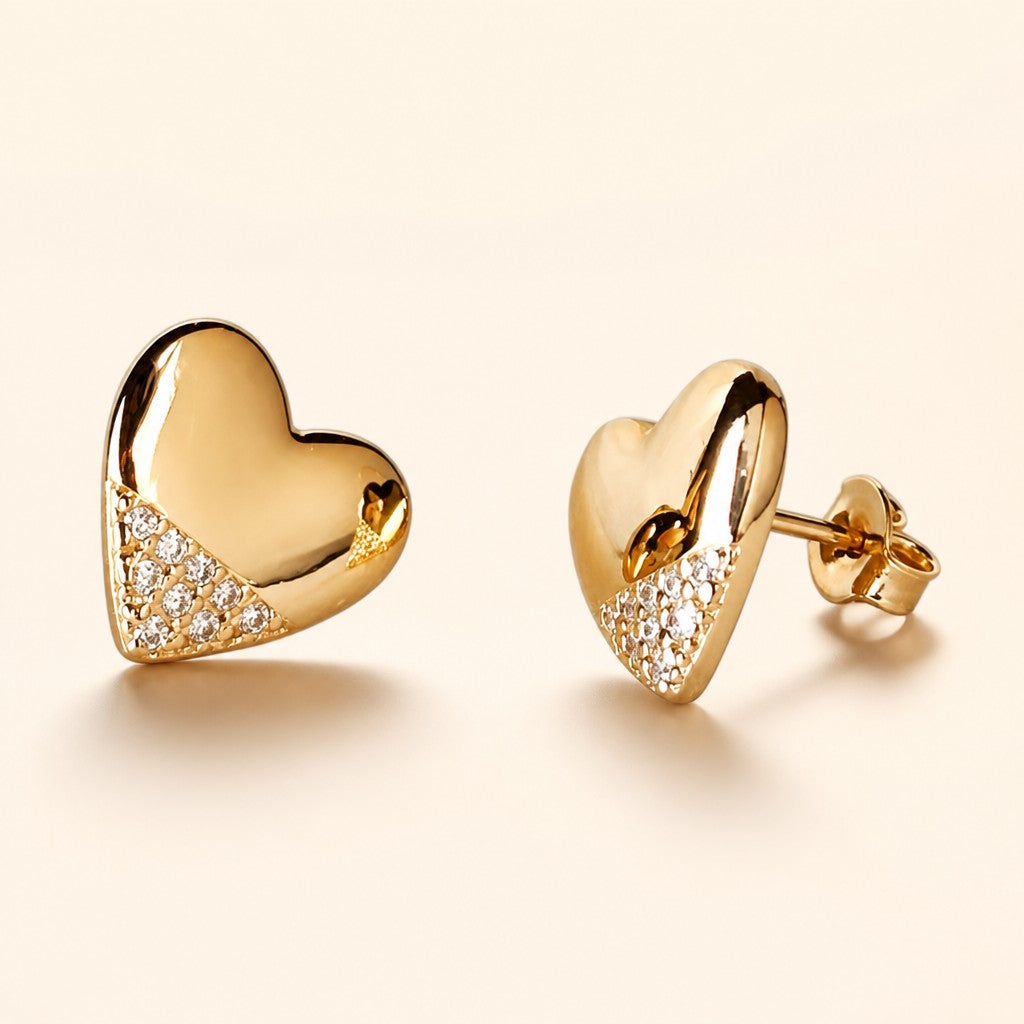 18k Gold Filled Heart Stud Earrings with CZ | A Collection of Love