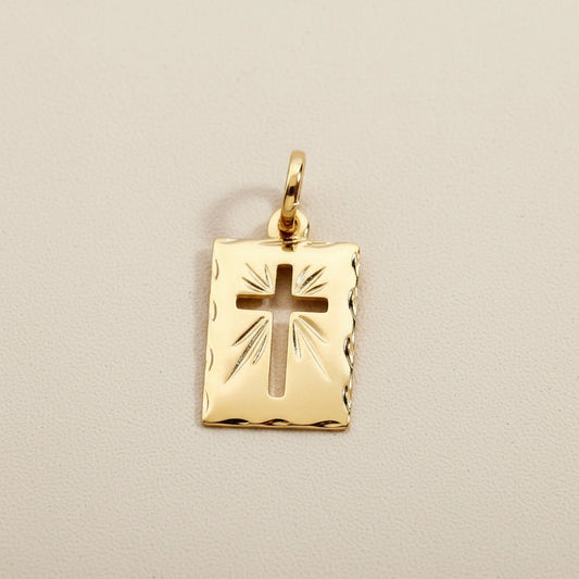 18k Gold Filled Hollow Cross Tag Plate Pendant | Vintage-Style Faith Piece
