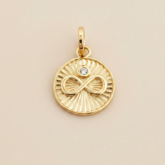 18k Gold Filled CZ Infinity Medallion Pendant — The Same Forever. A Little More Sparkle.