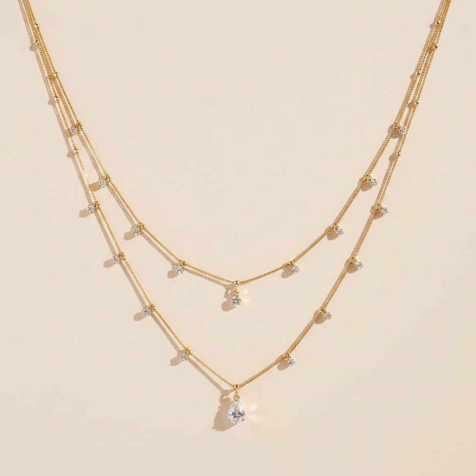18k Gold Filled Layered CZ Satellite Necklace | Choose Your Color