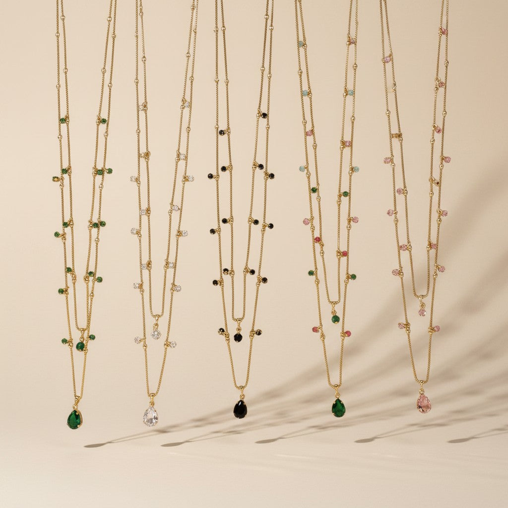 18k Gold Filled Layered CZ Satellite Necklace | Choose Your Color