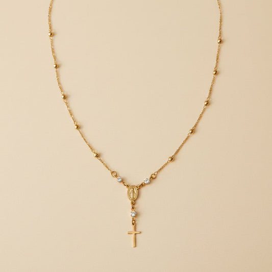 18k Gold Filled Our Lady of Graces Rosary Necklace | Faith, Elegantly Worn