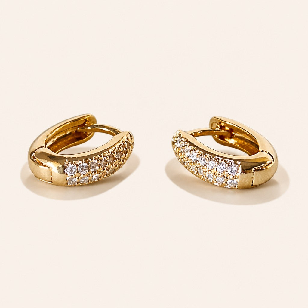 18k Gold Filled Oval Clicker Hoop Earrings | Pavé CZ Accents
