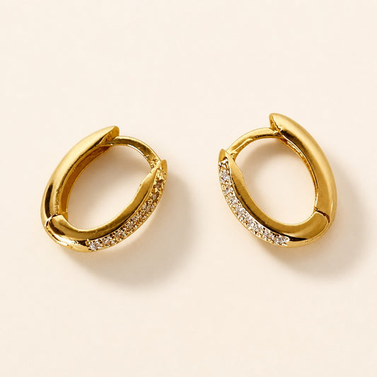 18k Gold Filled Oval Clicker Hoop Earrings | Pavé CZ Accents