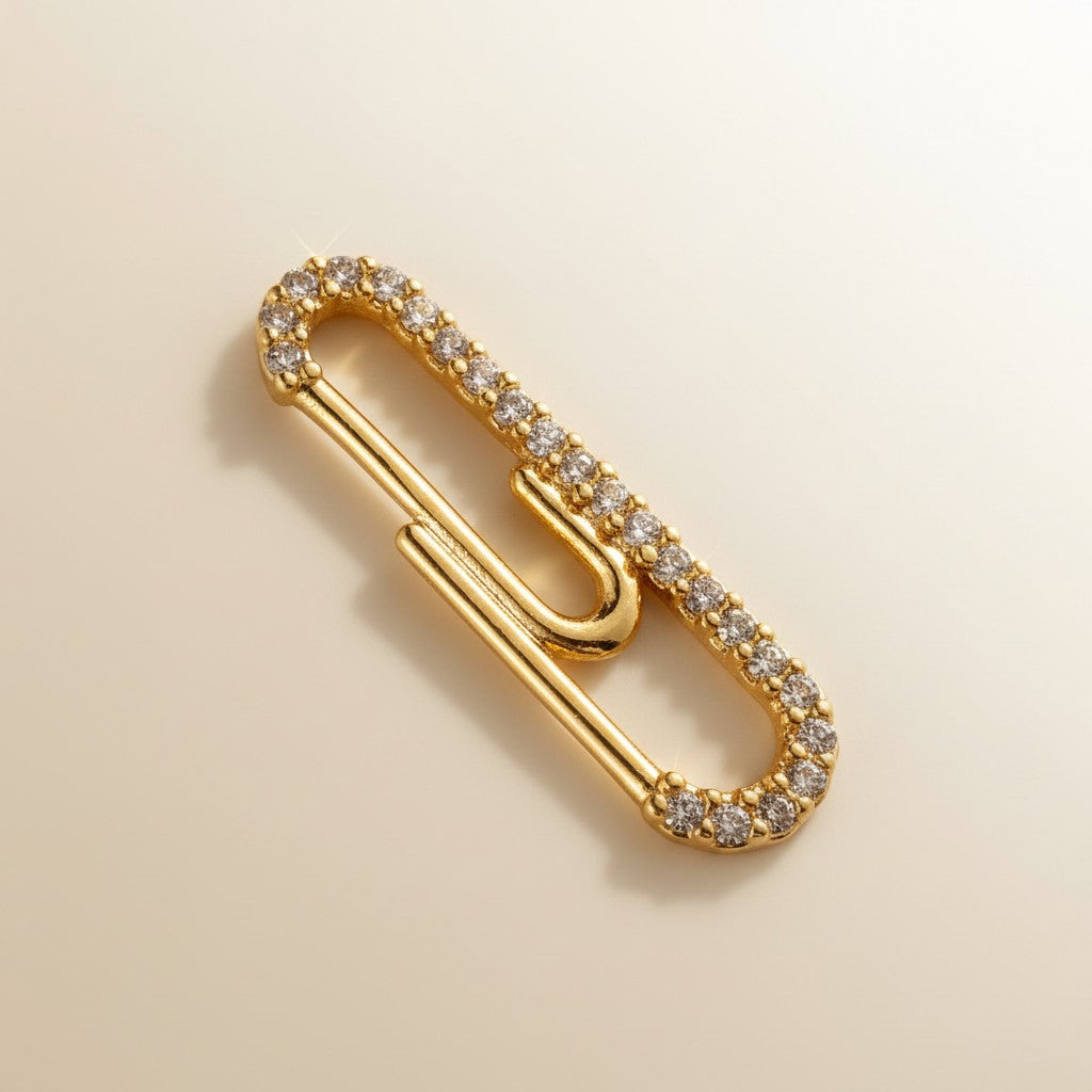 ✨ 18k Gold Filled CZ Paperclip Pendant — The Familiar Form. One Side Sparkling. Entirely Unexpected