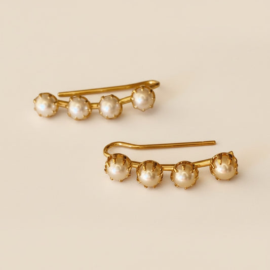 Pearl Ear Climber Earrings - Elegant Curved Pearl Crawler Studs for Women