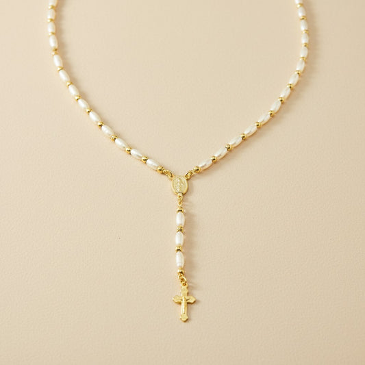 Pearl Rosary Necklace for Women | Religious Jewelry | Spiritual Pearl Necklace