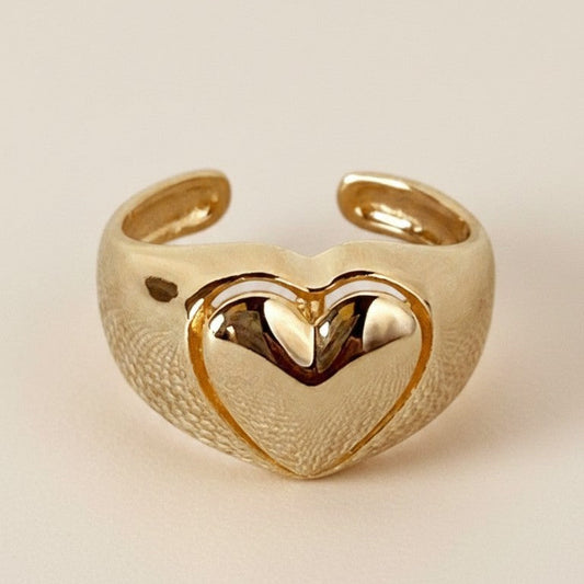 💛 18k Gold Filled Pillow Heart Ring — Love in Warm Gold. Soft Edges. The Fit That Adjusts to You.